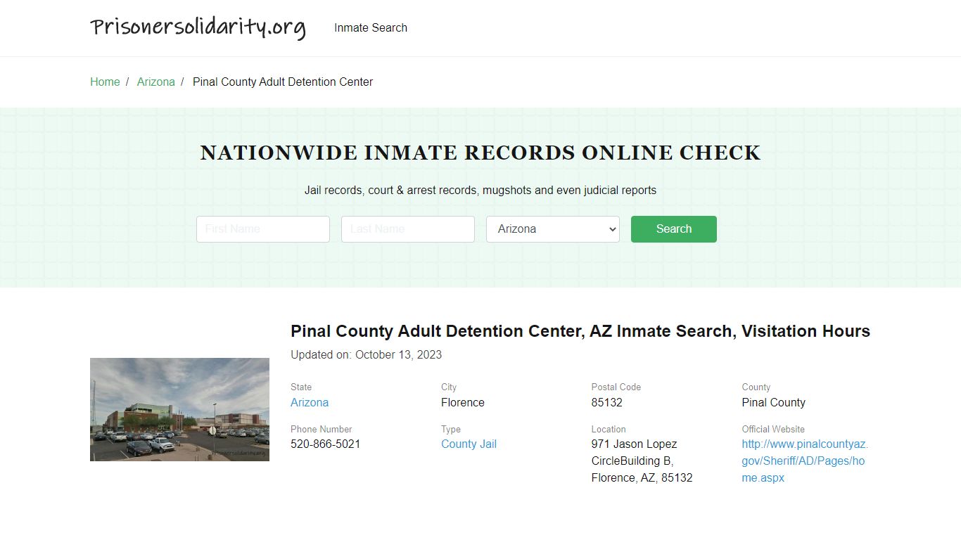 Pinal County Adult Detention Center, AZ Inmate Search, Visitation Hours