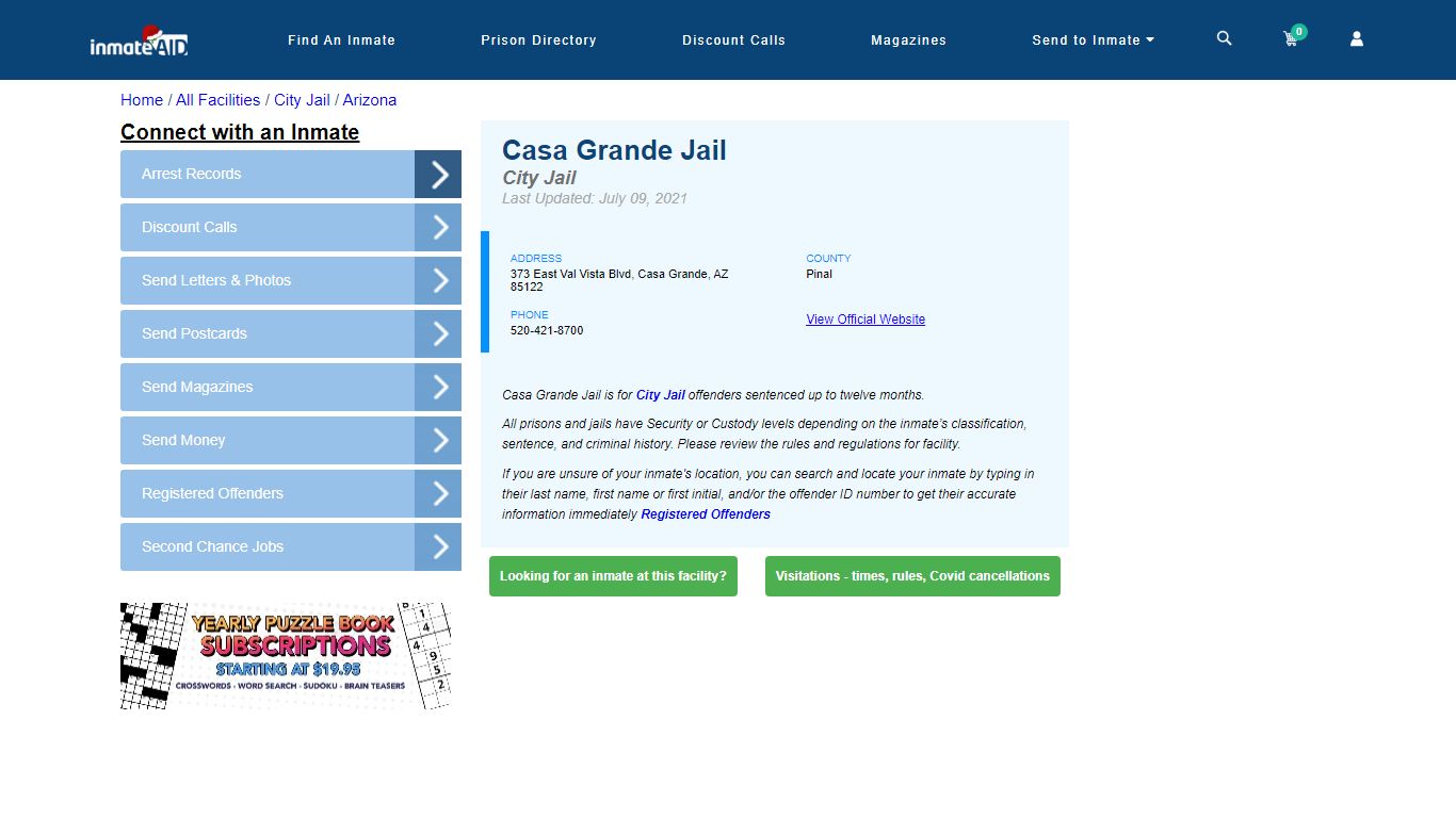 Casa Grande Jail | Inmate Locator
